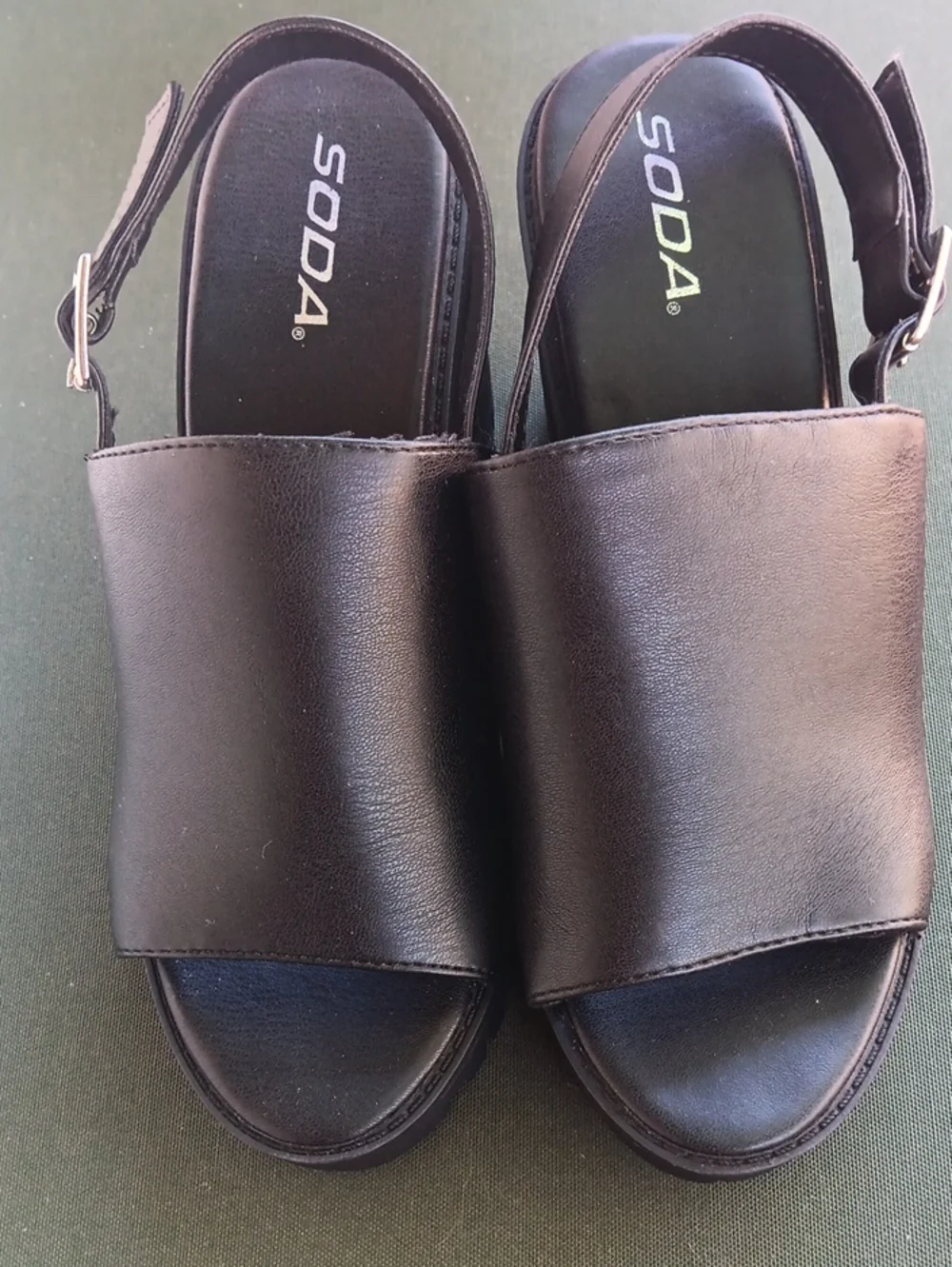Soda. Black Chunky Platform Slingback Sandal -  Women's. Vegan.